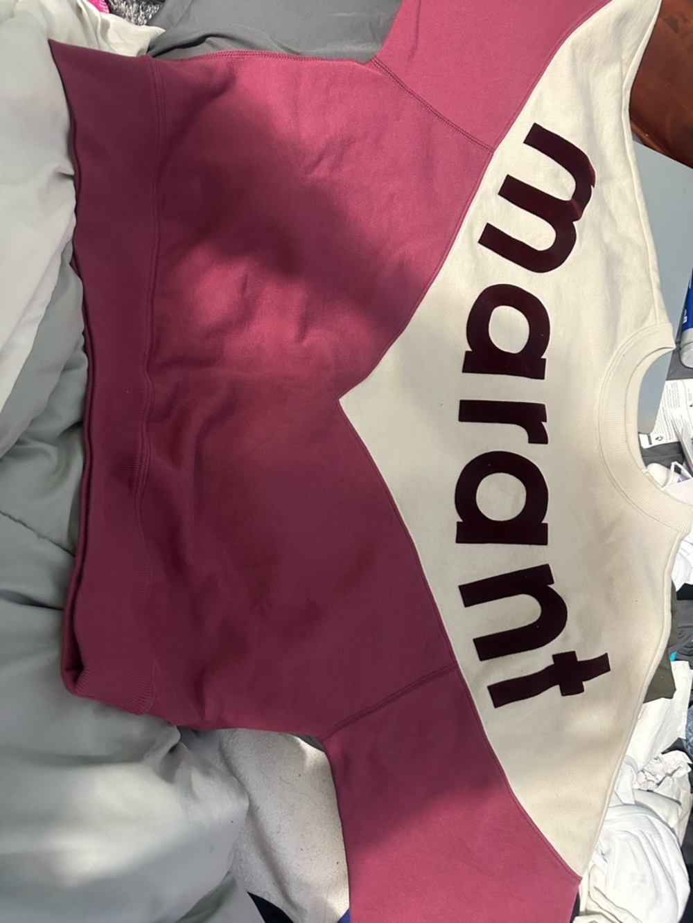 Houston Ecru and Raspberry Crewneck Sweater - Women's